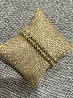 Gold Beaded Stretch Bracelet Set - Stackable Preppy Jewelry
